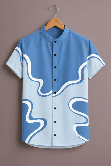 Men's Blue White Fluid Line Shirt