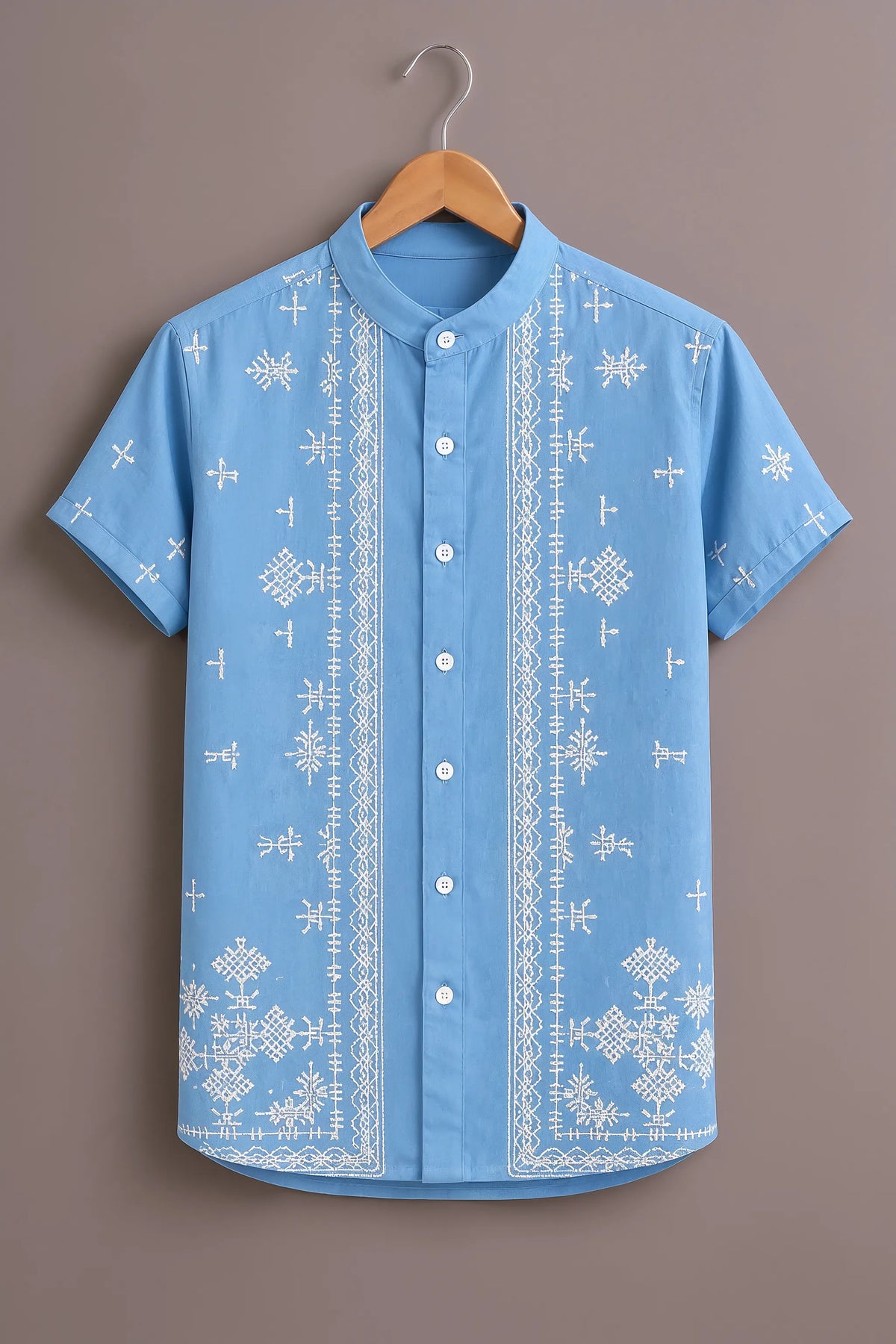 Sky Blue Folk Art Shirt