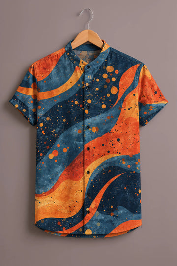 Men's Navy Sunset Abstract Shir