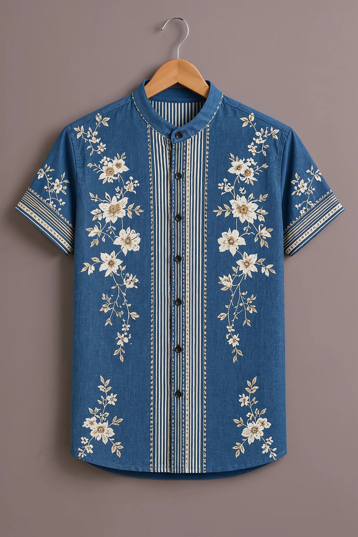 Men's Blue Floral Stripe Shirt
