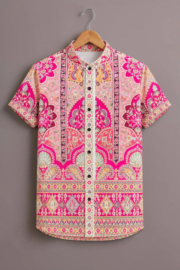 Men's Rose Pink Regal Motif Shirt