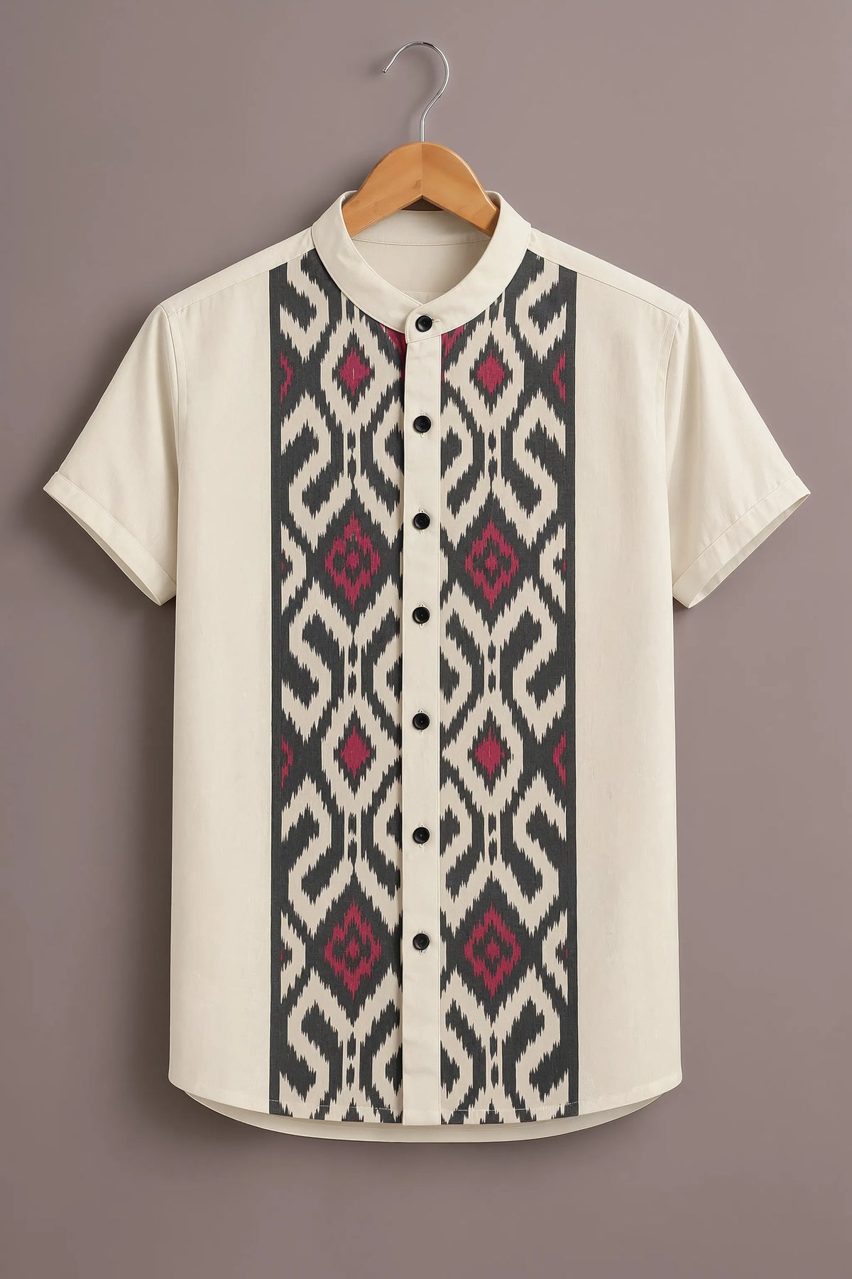 Men's Cream Ikat Panel Shirt