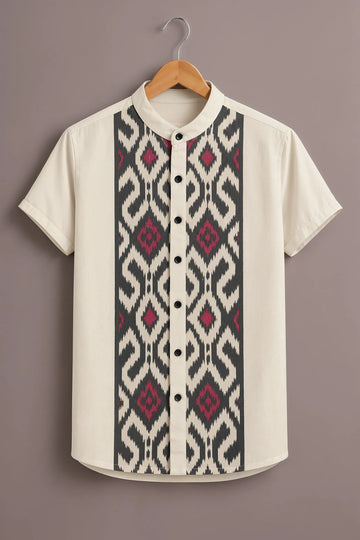 Men's Cream Ikat Panel Shirt