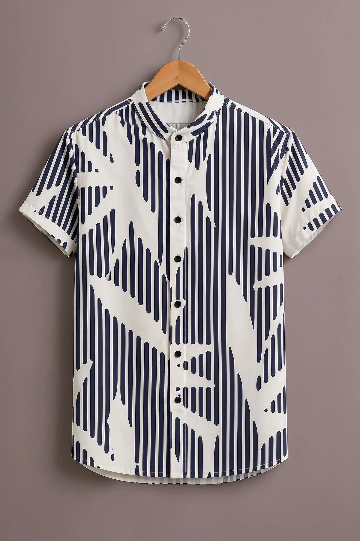 White Navy Linear Art Shirt
