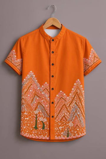 Orange Mountain Folk Art Shirt