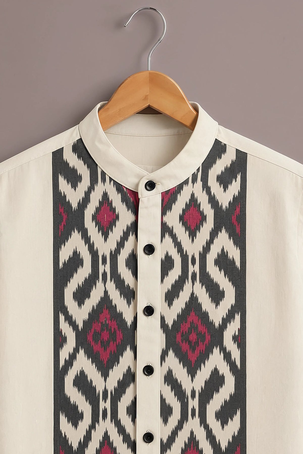 Men's Cream Ikat Panel Shirt