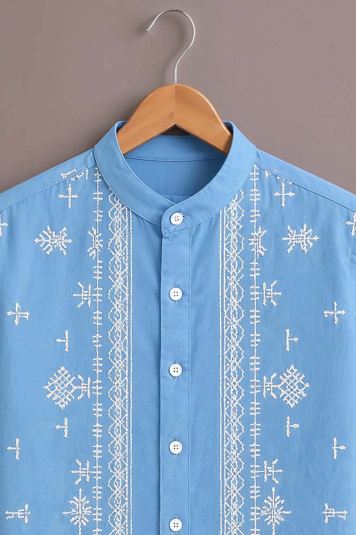 Sky Blue Folk Art Shirt