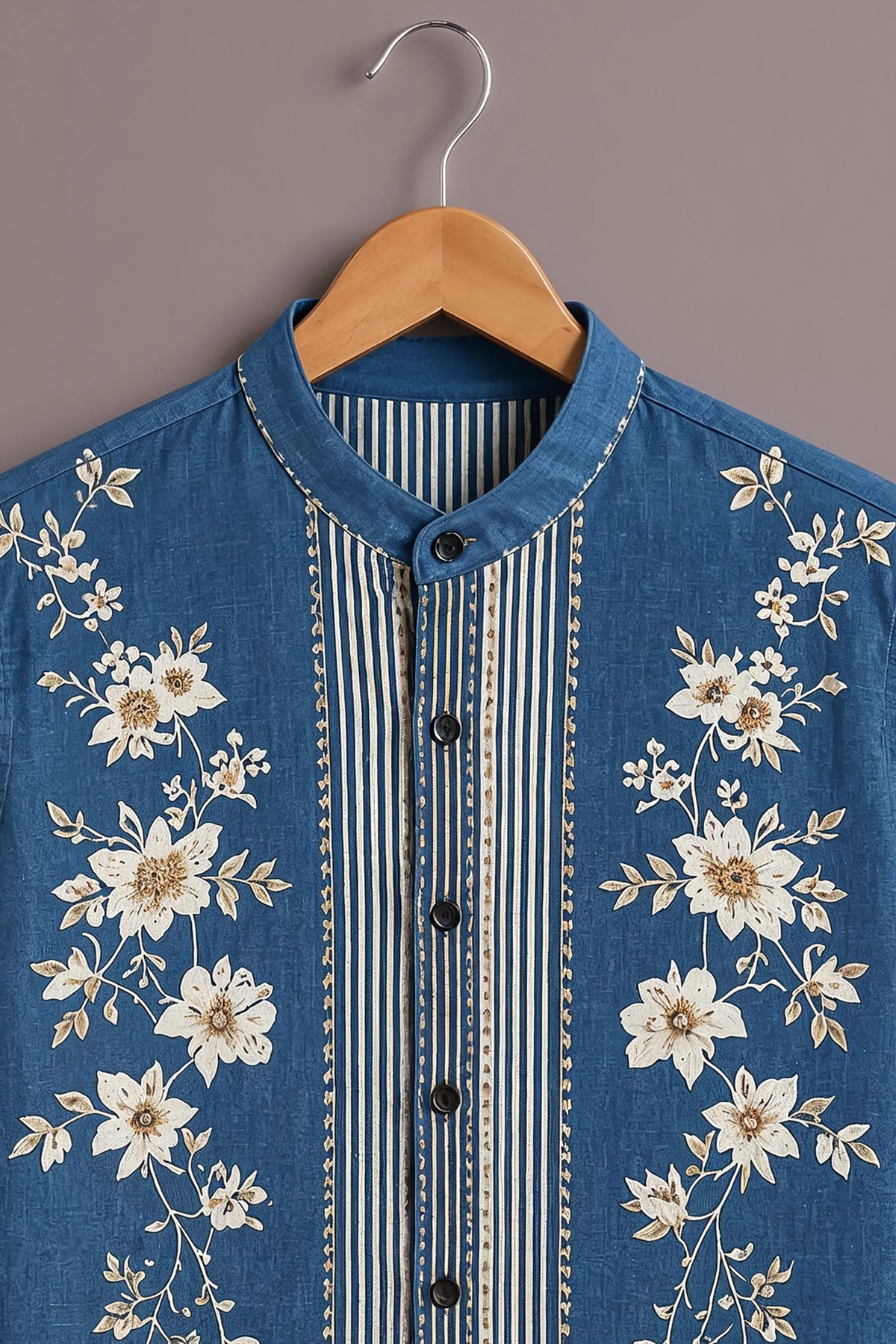 Men's Blue Floral Stripe Shirt