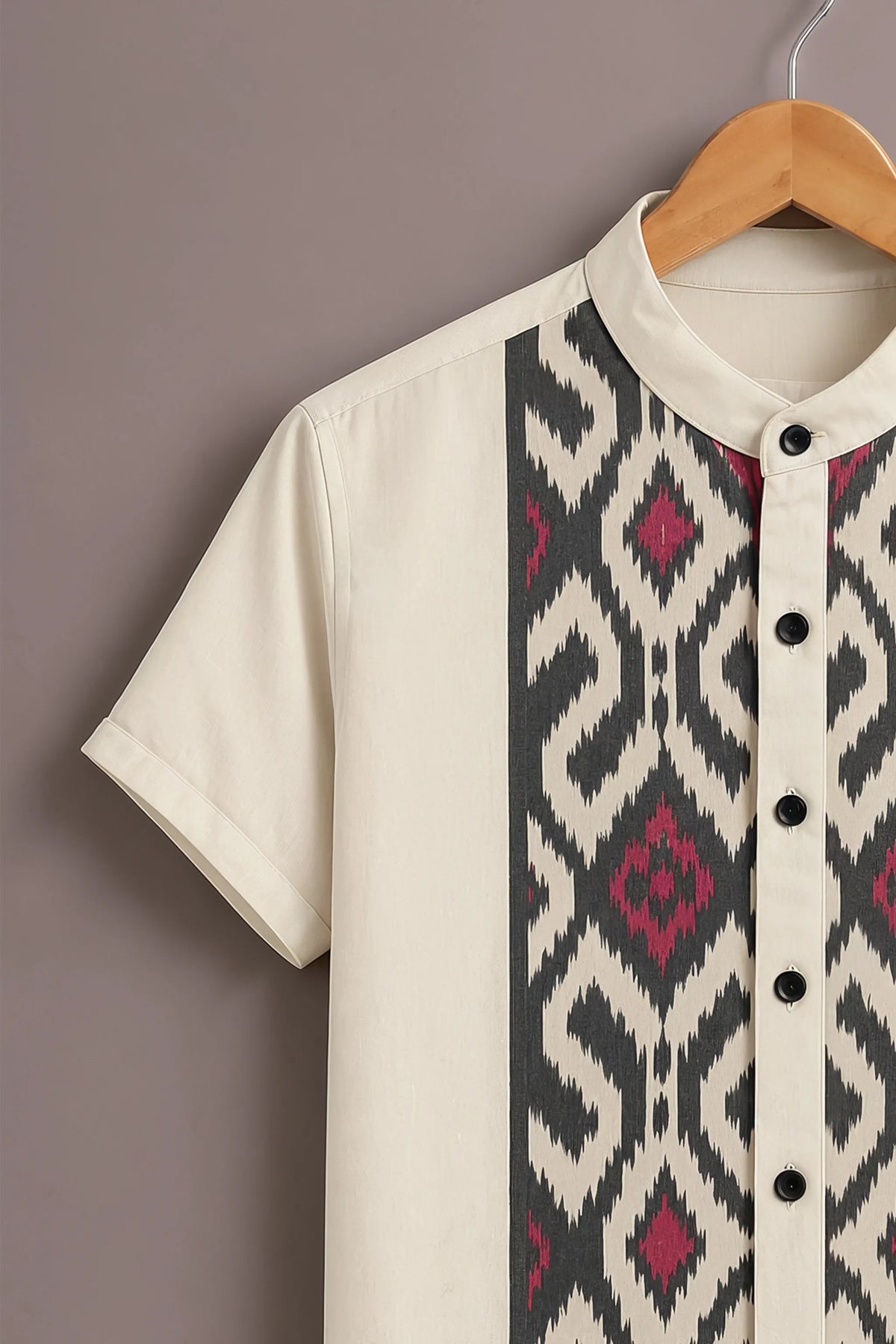 Men's Cream Ikat Panel Shirt
