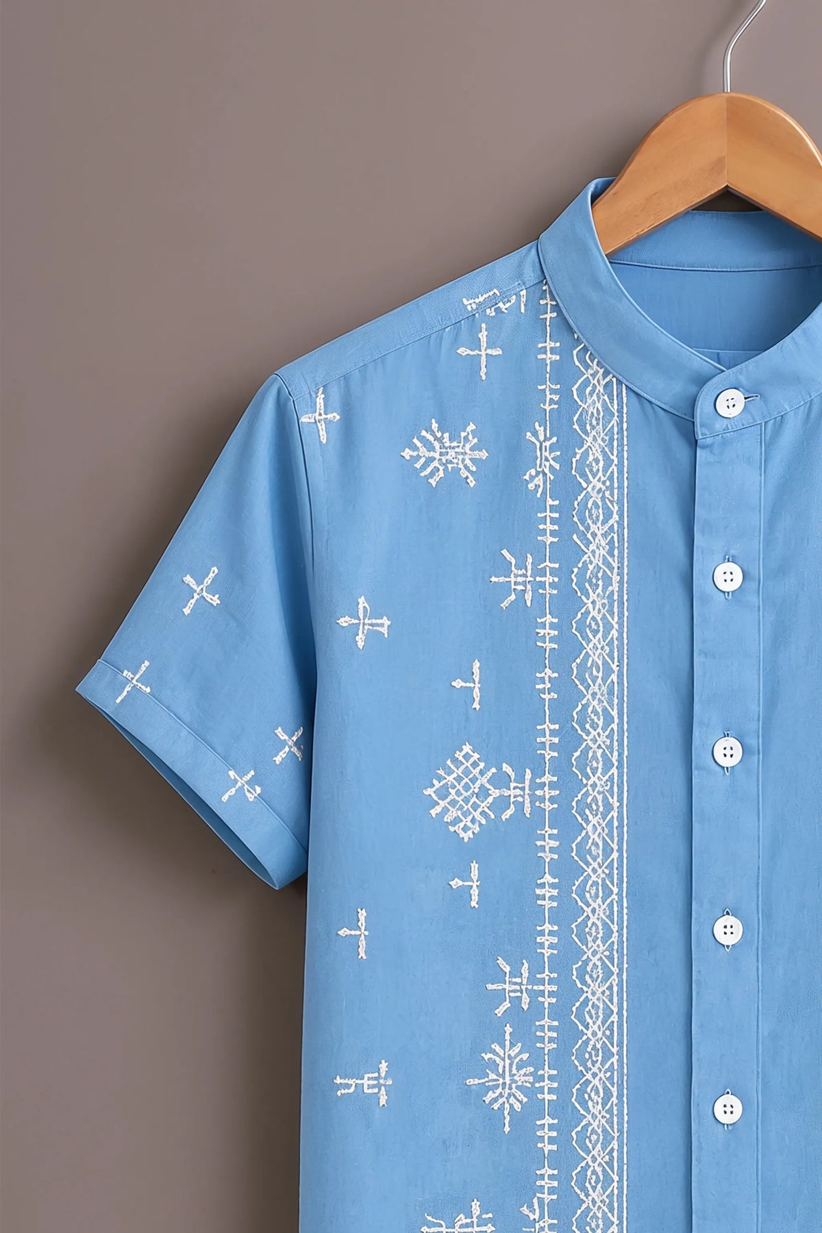 Sky Blue Folk Art Shirt