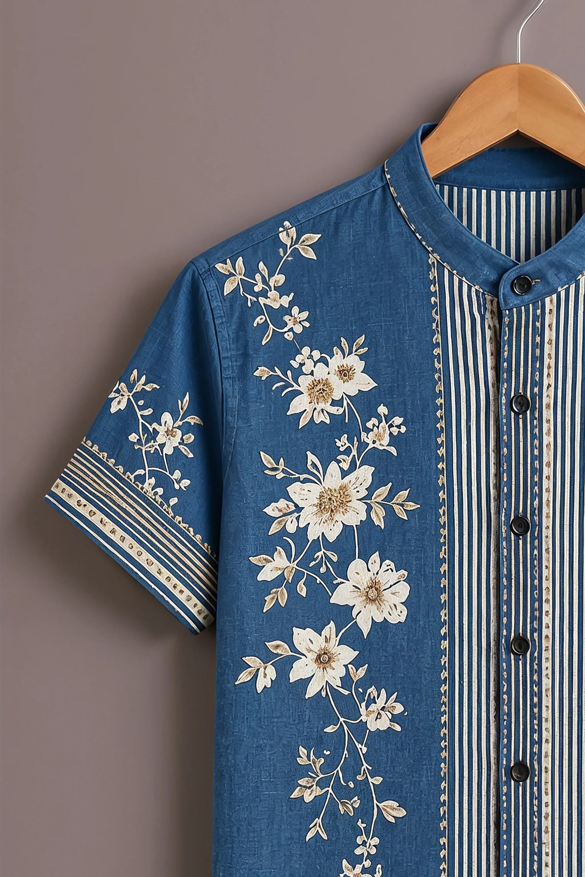 Men's Blue Floral Stripe Shirt